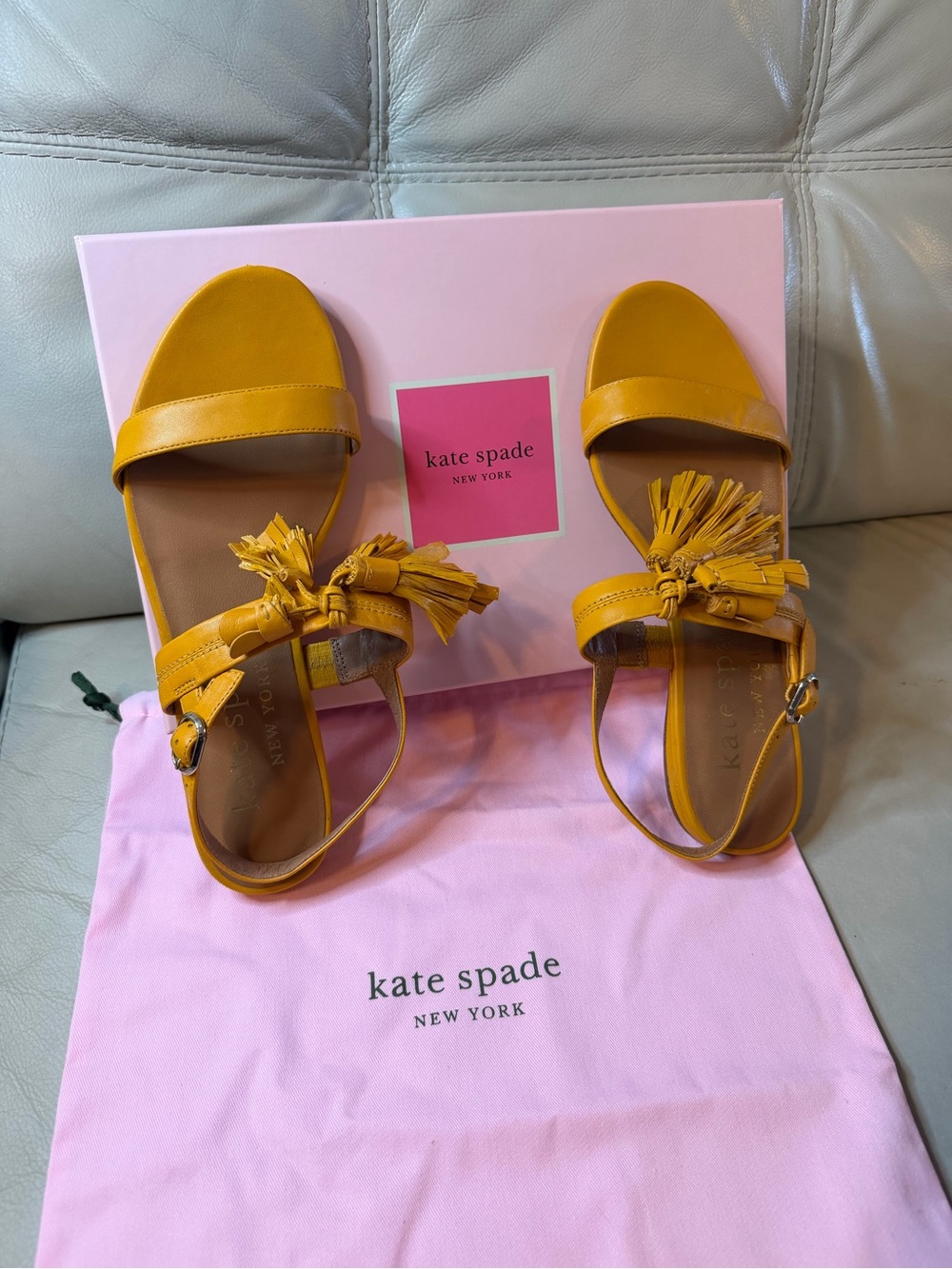 kate spade Yellow Tassel Ankle Strap Sandals
